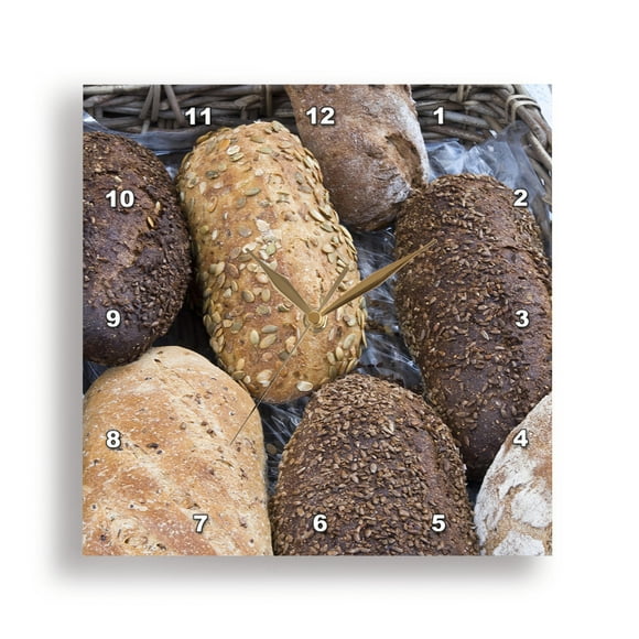 3dRose, A variety of breads in baskets at a market in the town of Alkmaar. 2, 10x10 Wall Clock