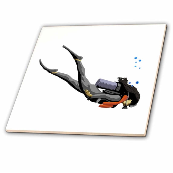 3dRose, A woman scuba diver in full dive gear., 4 Inch Ceramic Tile