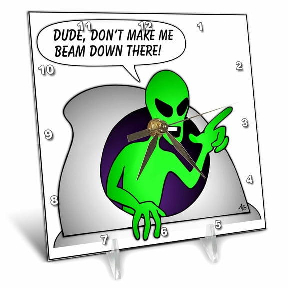 3dRose, ALIENS AND UFOS alien anger 1 on transparent, 6x6 Desk Clock