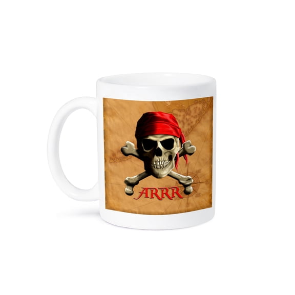 3dRose, ARRR Jolly Roger pirate skull on a vintage sailing chart., 11oz Mug