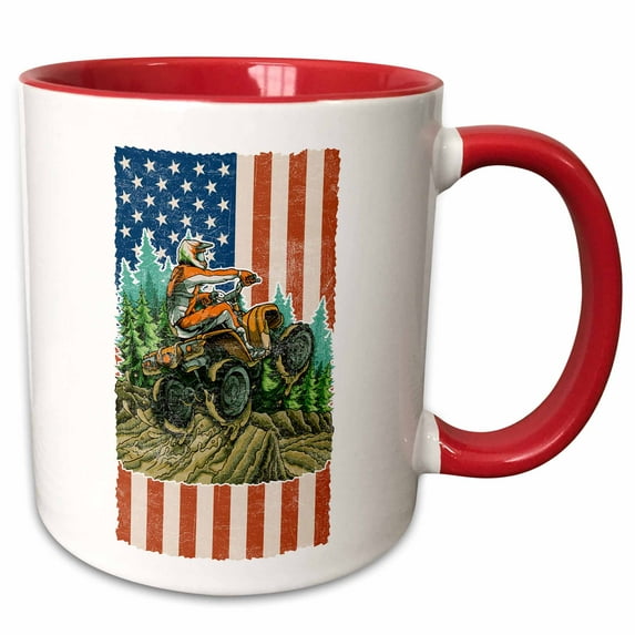 3drose, Atv with Usa Flag Biker Offroad Quad Bike Four Wheeler, 11oz Two-tone Red Mug