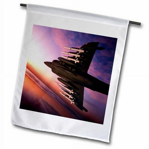 3dRose, AV-8 Vtol Harrier Jet with ASRAAM AIM-132 Rockets at sunset, 18 x 27 inch Garden Flag