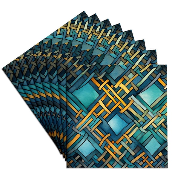 3drose, Abstract Celtic Pattern of Yellow, Turquoise Colors, Modern Art, Set of 8 Ceramic Tile Coasters