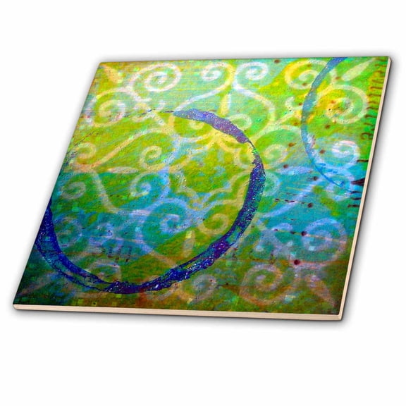 3dRose, Abstract Digital Art in Greens and Blues, 4 Inch Glass Tile