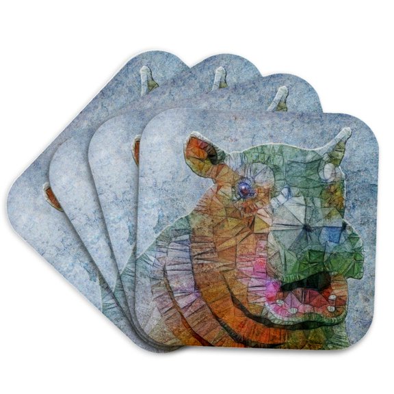 3drose, Abstract Hippo - Cool Hippo, Set of 4 Coasters - Soft
