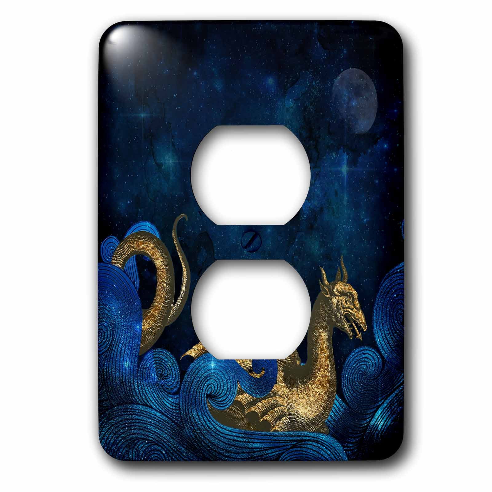 3dRose, Abstract Illustration of Night and Stars-Gold Glitter Fantasy Dragon , 2 plug outlet cover