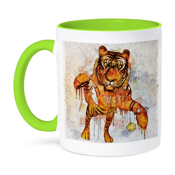 3dRose, Abstract Tiger - Tiger Splash, 15oz Two-Tone Green Mug