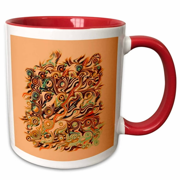 3drose, Abstract Tree Roots in Gold Orange on Salmon Background, 15oz Two-tone Red Mug
