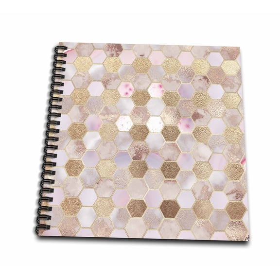 3dRose, Abstract Trendy Rose Gold Geometrical Copper Marble Honey Comb Pattern, Mini Notepad 4 x 4 inch