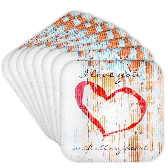 3dRose, Abstract Vintage I love you, Set of 8 Coasters - Soft