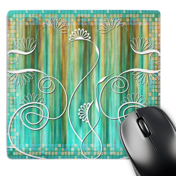 3dRose, Abstract aqua pattern and frame, MousePad