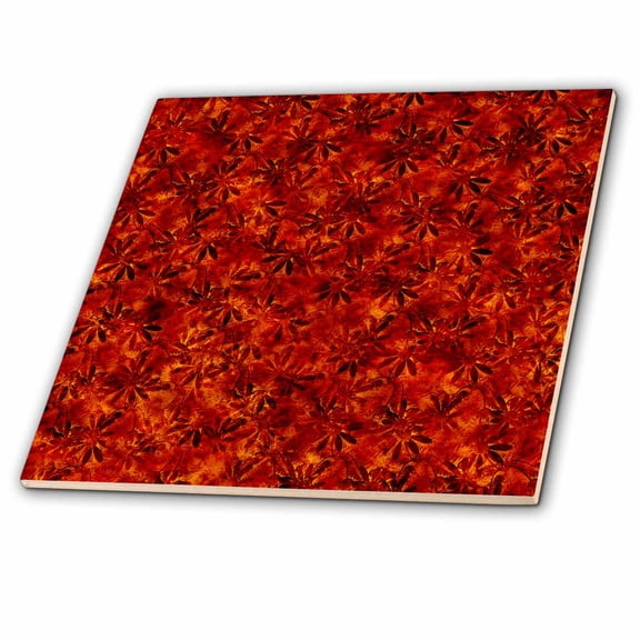 3dRose, Abstract flower bush with red, brown, sepia and orange tone hues, 8 Inch Glass Tile