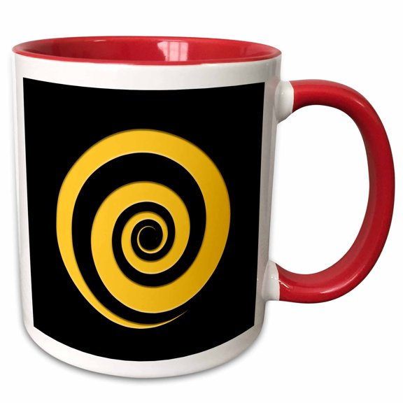 3drose, Abstract Hypnotic Spiral or Helix Line. Yellow and Black Funny Gift, 11oz Two-tone Red Mug