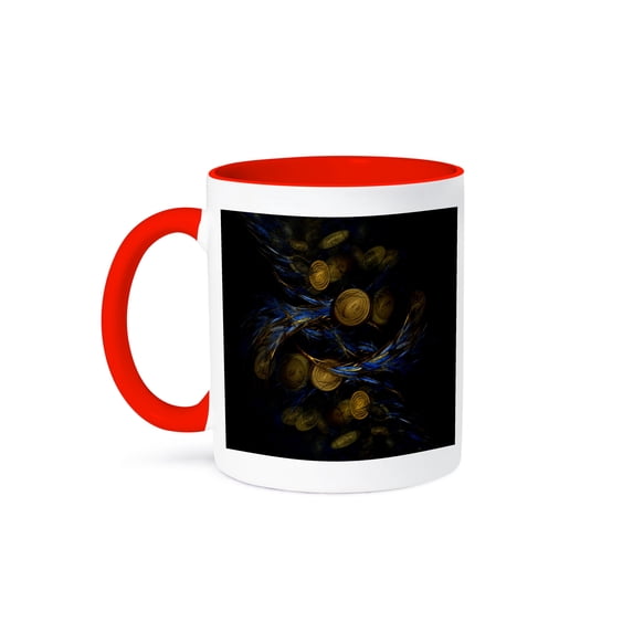 3dRose, Abstract inspired by peacock feathers, 15oz Two-Tone Red Mug