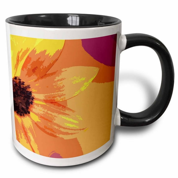3drose, Abstract Macro Photograph of a Sunflower in Orange and Pink Tones., 11oz Two-tone Black Mug