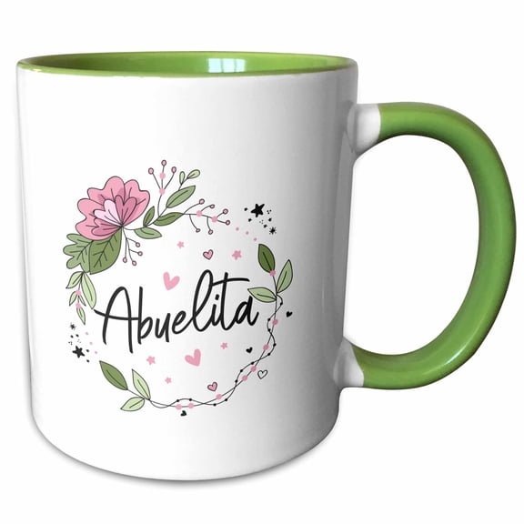 3drose, Abuelita Pink Flowers Hearts Wreath Spanish Grandmother Gifts for Her, 11oz Two-tone Green Mug