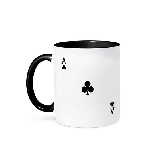 3dRose, Ace of Clubs playing card - Black club suit - Gifts for cards game players of poker bridge games, 15oz Two-Tone Black Mug
