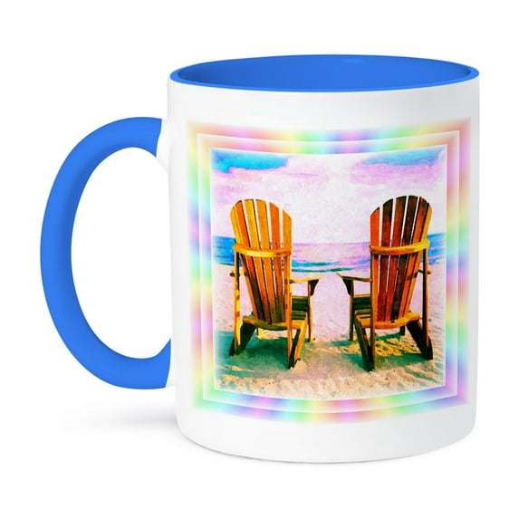 3dRose, Adirondack Chairs, 15oz Two-Tone Blue Mug