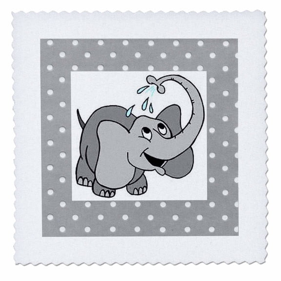 3dRose, Adorable Baby Elephant On Dotted Gray and White, 6x6 inch quilt square