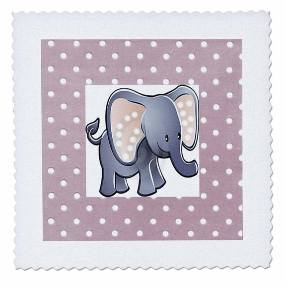 3dRose, Adorable Baby Elephant On Dotted Pink, 8x8 inch quilt square