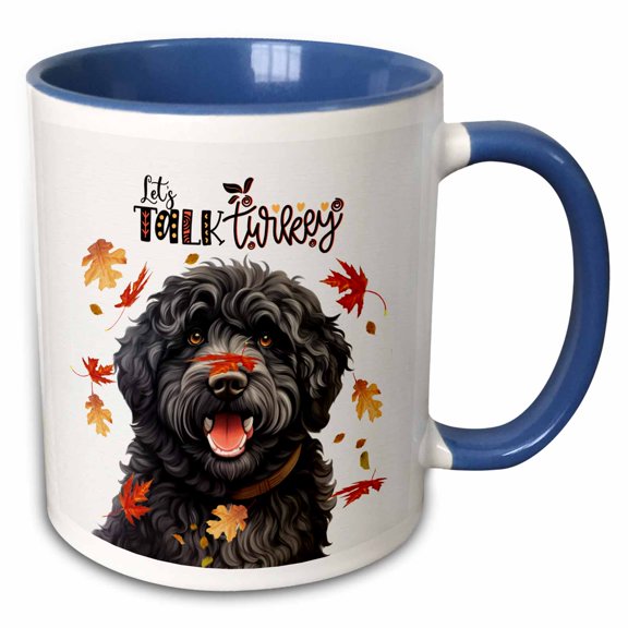 3drose, Adorable Barbet Thanksgiving Dog with Funny Turkey Message, 11oz Two-tone Blue Mug