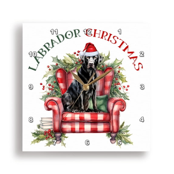 3dRose, Adorable Black Labrador Retriever Dog in a Christmas Hat, 15x15 Wall Clock
