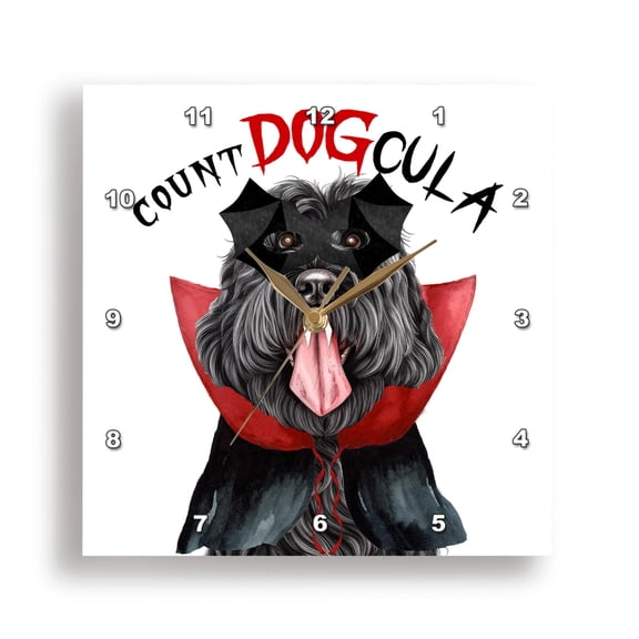 3dRose, Adorable Black Russian dog looks like Dracula for Halloween., 13x13 Wall Clock