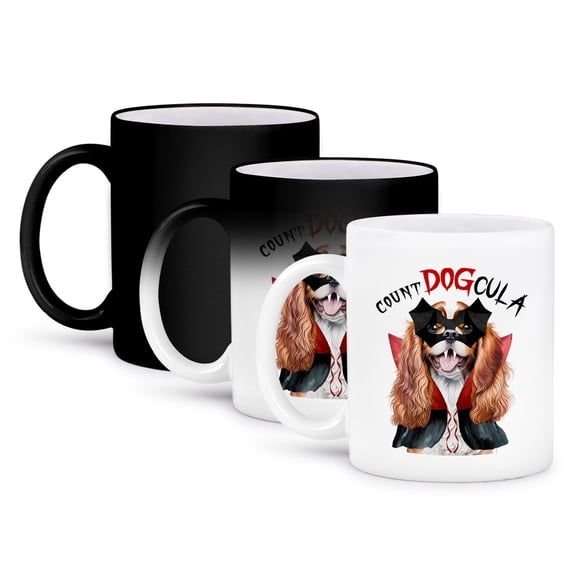 3dRose, Adorable Cavalier King Charles Spaniel Halloween vampire dog., 11oz Magic Transforming Mug