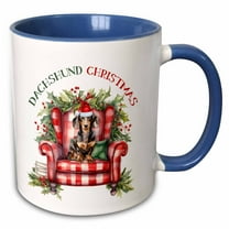 3drose, Adorable Dachshund or Doxie Dog for Lovers of the Breed on Christmas, 11oz Two-tone Blue Mug