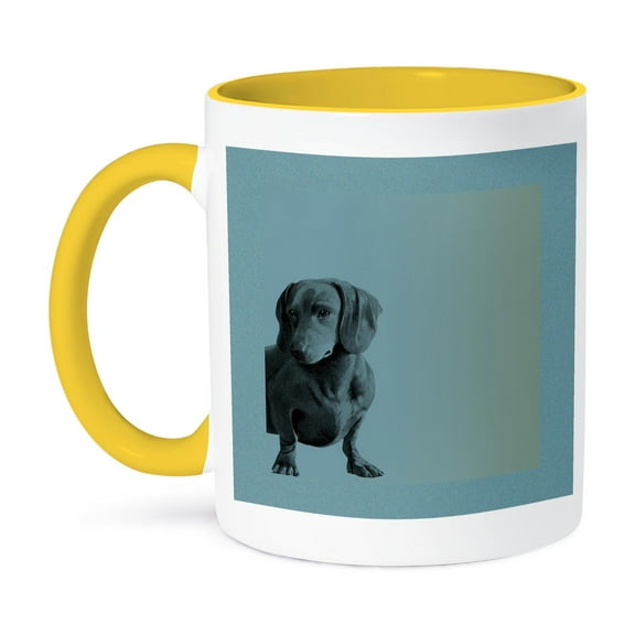 3dRose, Adorable Daschund Dog pets animals , 15oz Two-Tone Yellow Mug