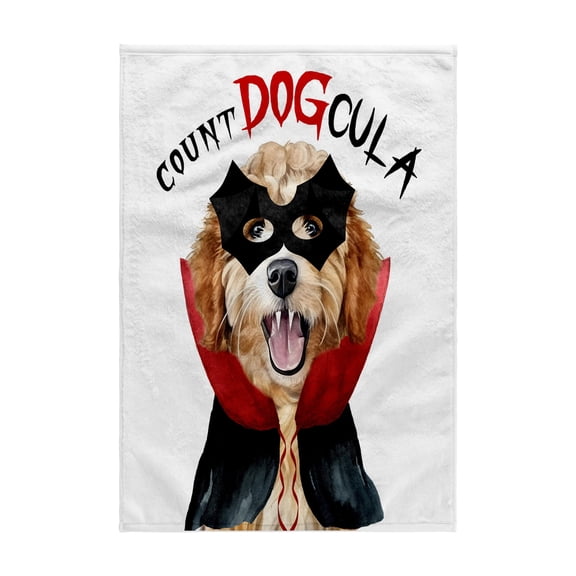 3dRose, Adorable Golden Doodle Dog in a Dracula costume for Halloween., 15x22 Hand Towel