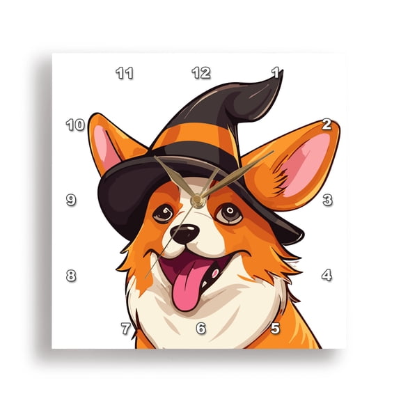 3dRose, Adorable Halloween Corgi Witch, 10x10 Wall Clock