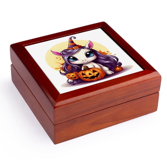 3dRose, Adorable Halloween Unicorn, Jewelry Box 5.5x5.5 inch with 4 inch tile