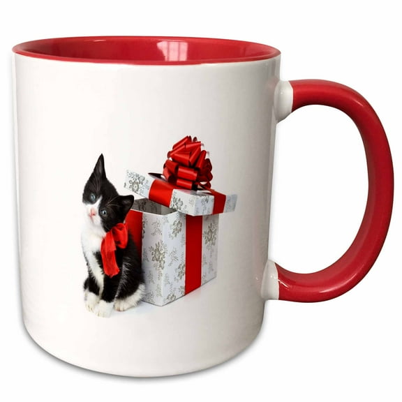 3drose, Adorable Kitten for Christmas, 11oz Two-tone Red Mug