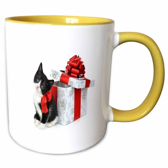 3drose, Adorable Kitten for Christmas, 15oz Two-tone Yellow Mug