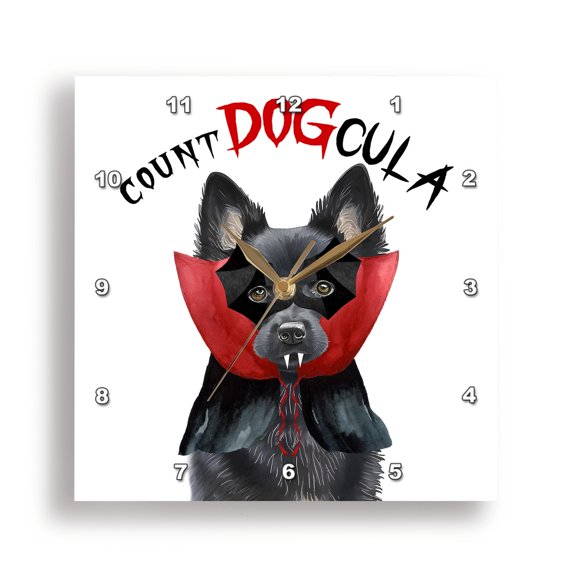 3dRose, Adorable Schipperke Dog in a Dracula Costume for Halloween., 10x10 Wall Clock