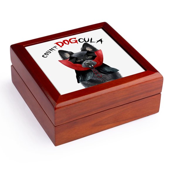 3dRose, Adorable Schipperke Dog in a Dracula Costume for Halloween., Jewelry Box 5.5x5.5 inch with 4 inch tile