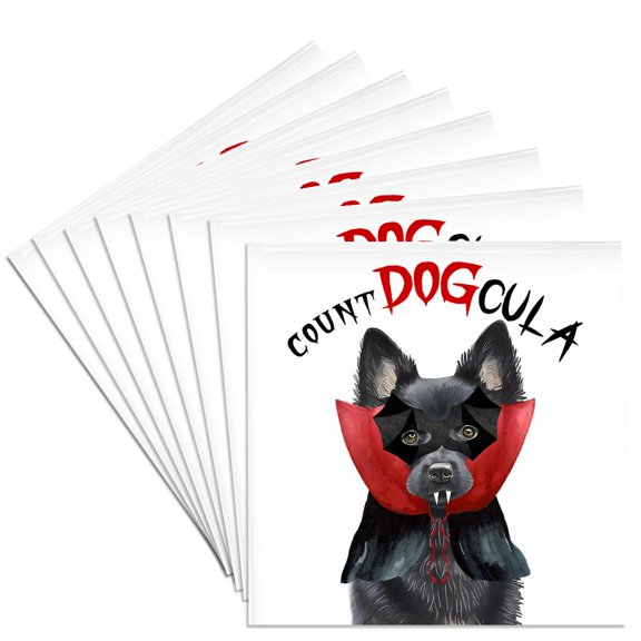 3dRose, Adorable Schipperke Dog in a Dracula Costume for Halloween., Set of 8 Ceramic Tile Coasters