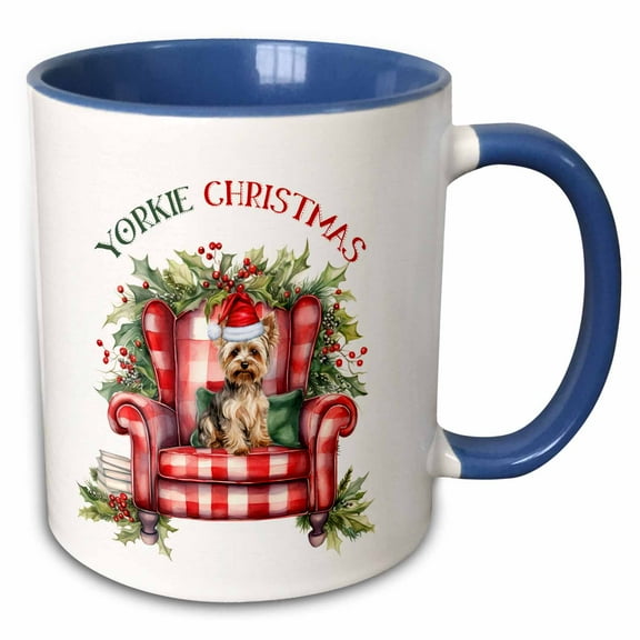 3drose, Adorable Yorkshire Terrier Dog for a Happy Holiday Dog Lover, 11oz Two-tone Blue Mug