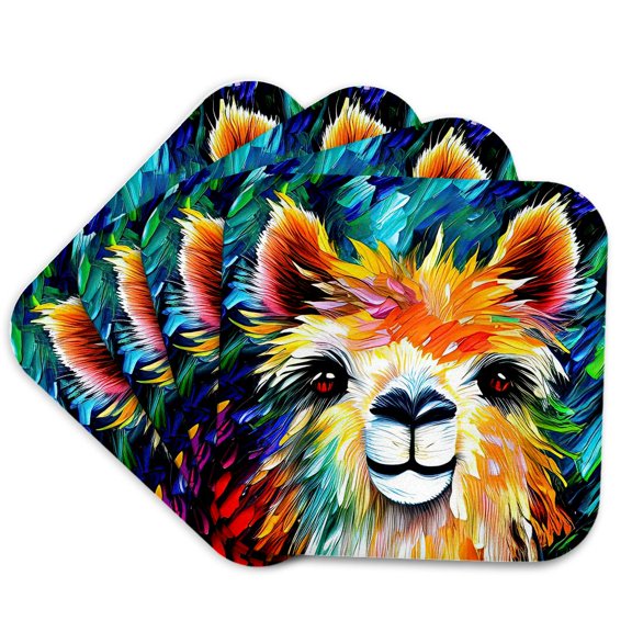 3drose, Adorable Alpaca Animal Head Portrait. Digital Art, Cool Family Gift, Set of 4 Coasters - Soft