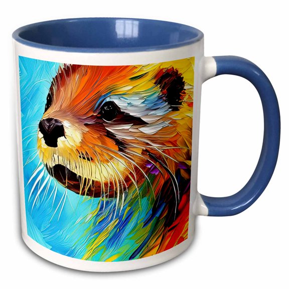 3drose, Adorable Otter Animal in Water. Head Portrait. Digital Art Gift, 11oz Two-tone Blue Mug
