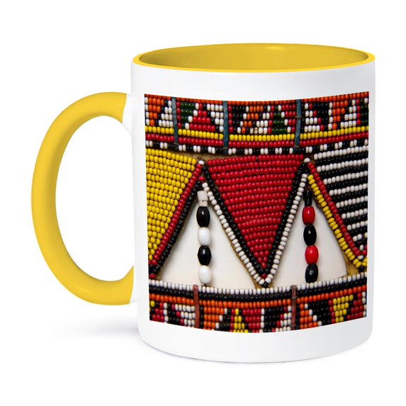3dRose, Africa, Kenya. Maasai tribal beadwork pattern., 15oz Two-Tone Yellow Mug