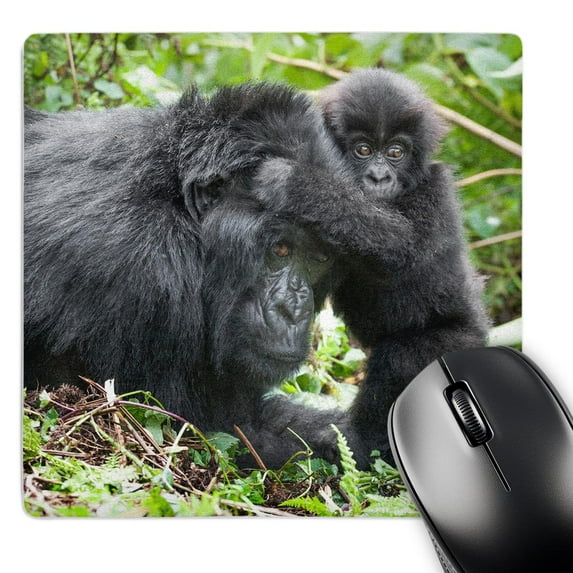 3dRose, Africa, Rwanda, Volcanoes NP. Mountain gorilla with its young playing, MousePad