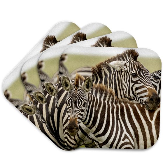 3drose, Africa, Tanzania. a Group of Zebra Rest Together., Set of 4 Coasters - Soft