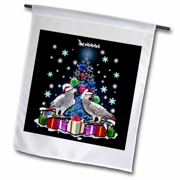 3dRose, African Grey Parrot with Christmas Tree and Gift Boxes, 18 x 27 inch Garden Flag
