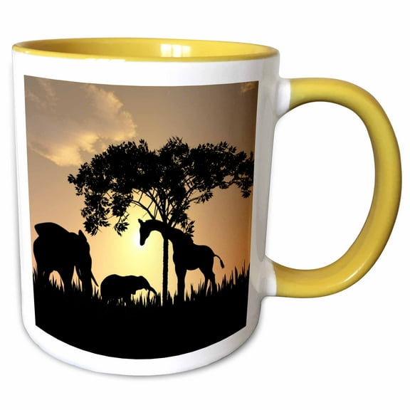 3drose, African Safari Silhouette, 11oz Two-tone Yellow Mug