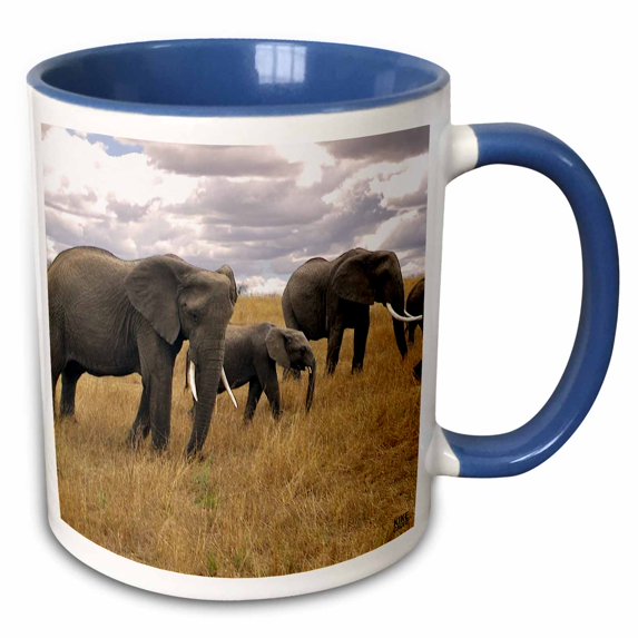 3drose, African Elephant, Loxodonta Africana, Masai Mara National Park Kenya Africa 5, 11oz Two-tone Blue Mug
