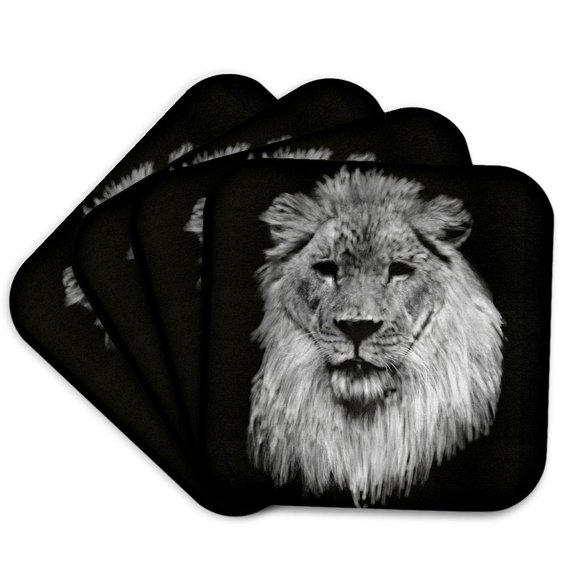 3drose, African Lion. Full Head Painting in Black and White., Set of 4 Coasters - Soft