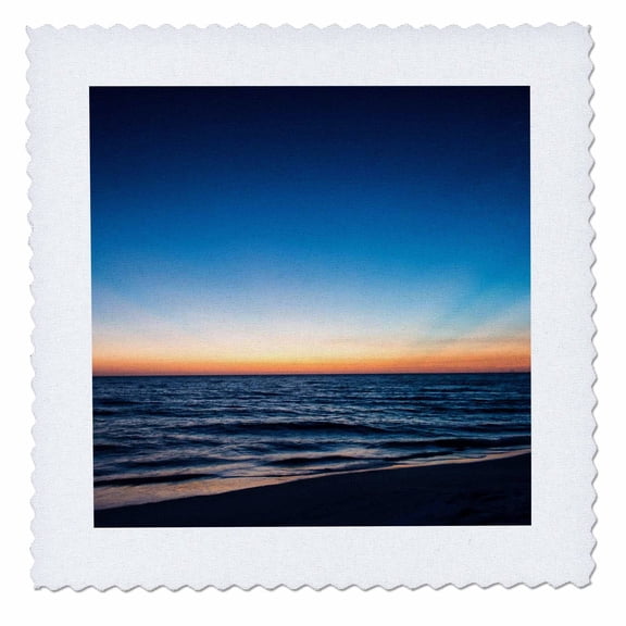 3dRose, Afterglow of light streaking deep blue sky of sunset scene, 14x14 inch quilt square