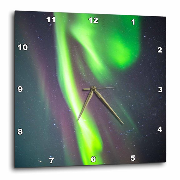 3drose, , Alaska, Fairbanks. Northern Lights and Stars., 10x10 Wall Clock